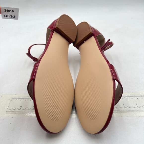 YDN Dark Red Block Low Heel Sandals Open Toe Ankle Strap Patent Comfortable Shoe - Picture 7 of 8